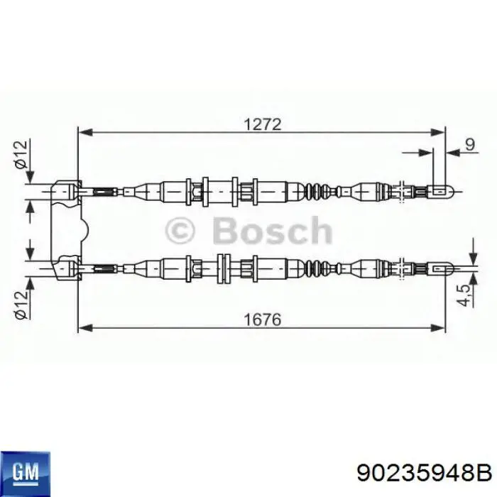 90235948B General Motors Трос ручного гальма задній, правий/лівий