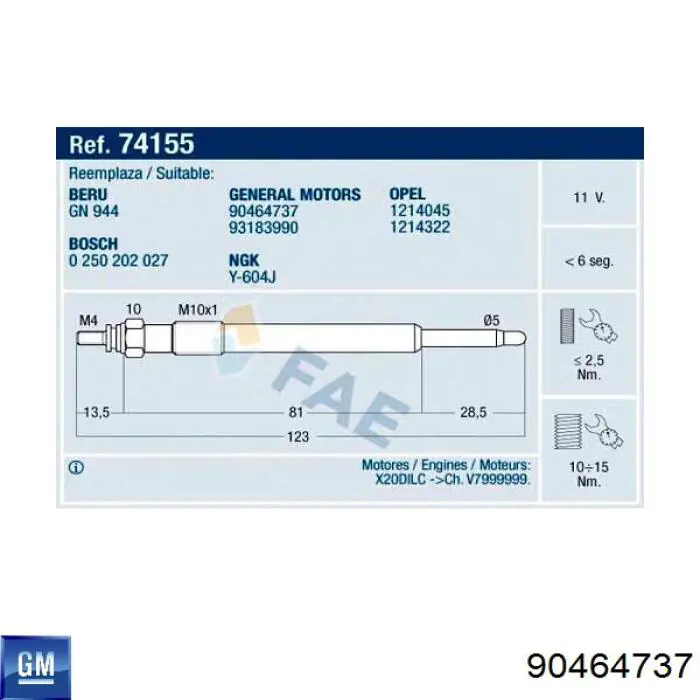 90464737 General Motors Свічки розжарювання