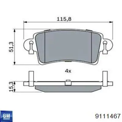 Колодки гальмові задні, дискові 9111467 General Motors