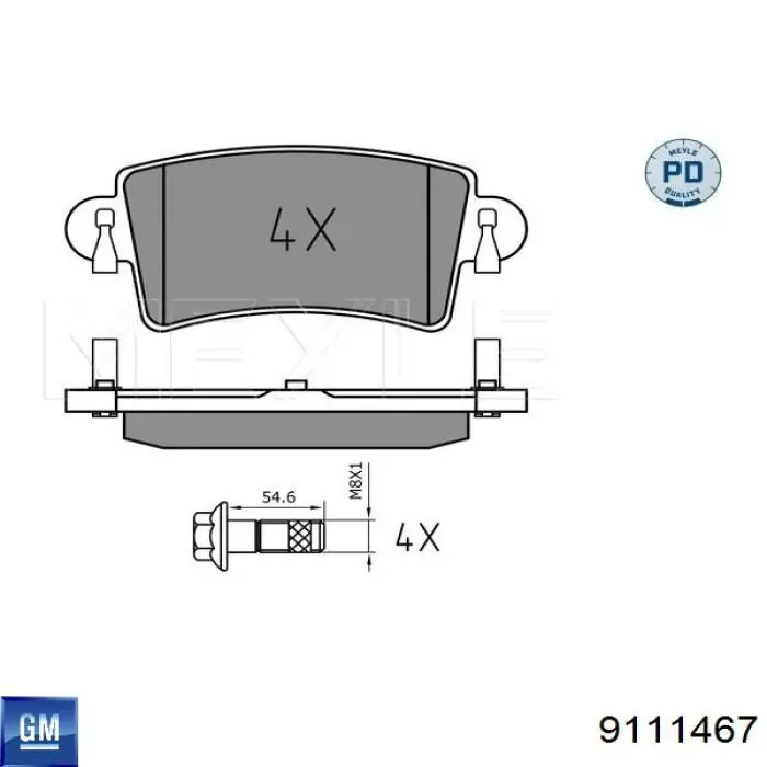 9111467 General Motors Колодки гальмівні задні, дискові
