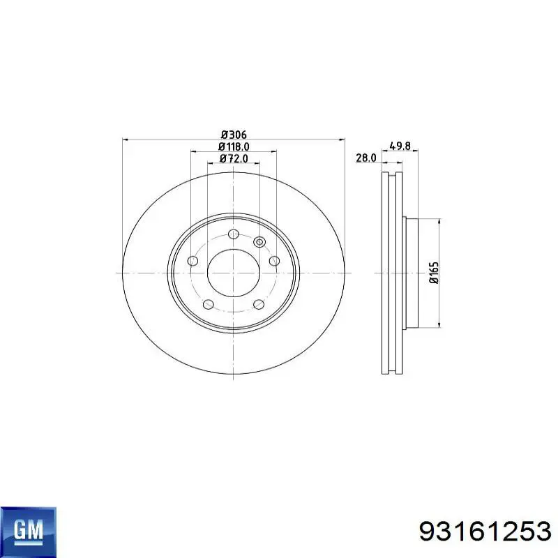 Диск переднього гальма General Motors 93161253 ціна, від 51.92 USD