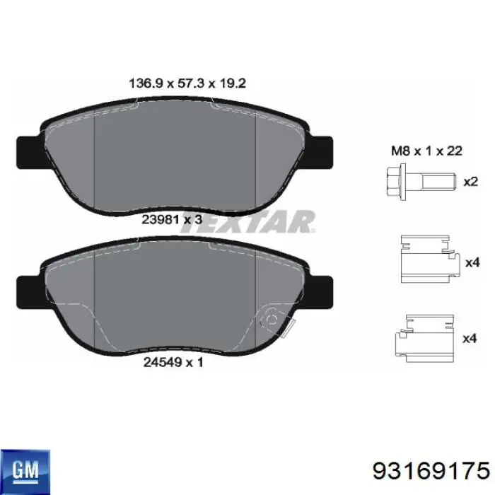 93169175 General Motors Передні гальмівні колодки