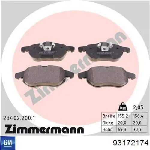Гальмівні колодки General Motors 93172174 ціна, від 18.96 USD