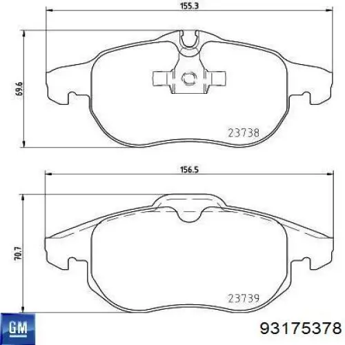 Колодки гальмівні передні, дискові 93175378 General Motors