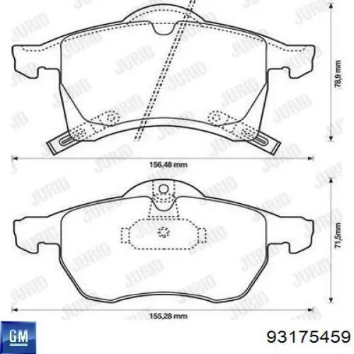 Колодки гальмівні передні, дискові 93175459 General Motors