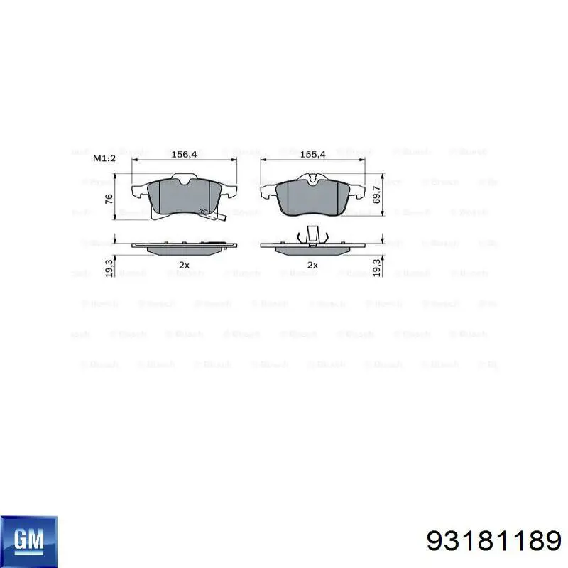 Передні тормозні колодки 93181189 General Motors
