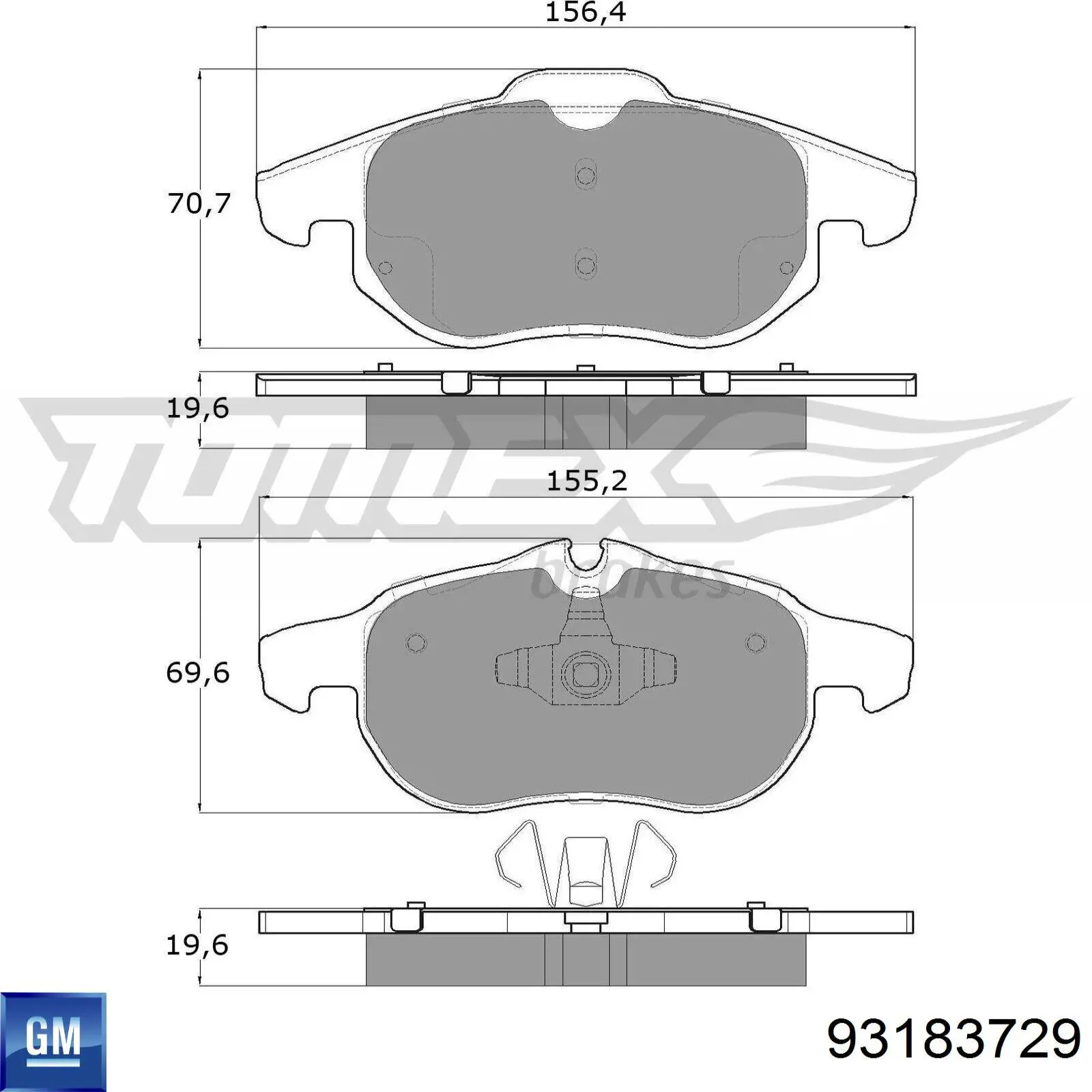 Колодки гальмівні передні, дискові 93183729 General Motors