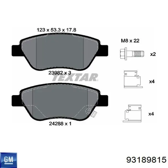 Гальмівні колодки General Motors 93189815 ціна, від 22.59 USD