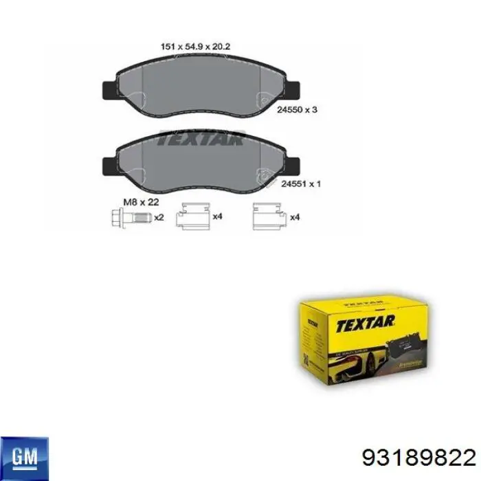 Купити 93189822 General Motors Колодки гальмівні передні, дискові