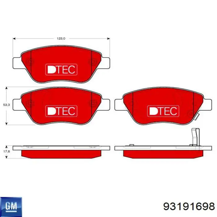 Передні тормозні колодки 93191698 General Motors