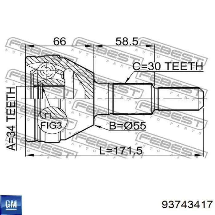 ШРУС зовнішній передній 93743417 General Motors