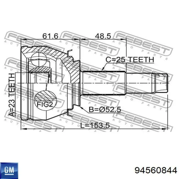 Шарнір кутових швидкостей передній лівий General Motors 94560844 ціна, від 26.31 USD