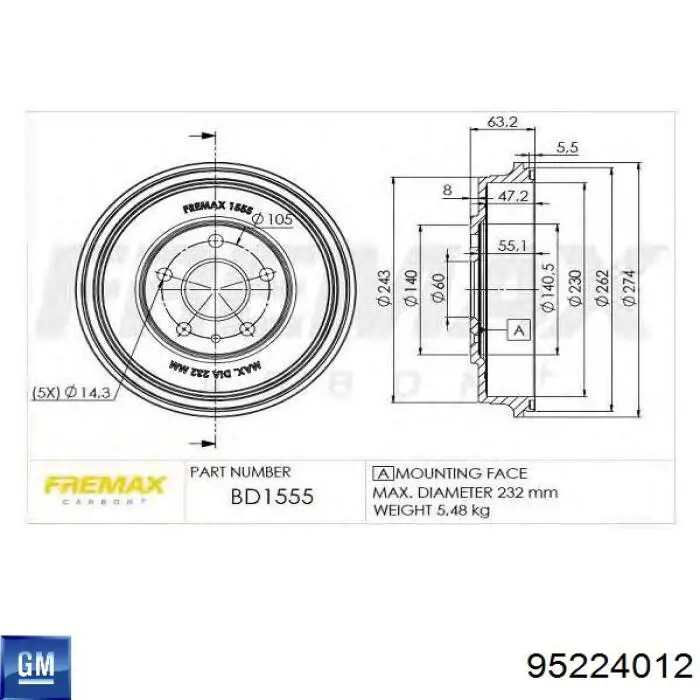Барабан гальмівний задній General Motors 95224012 ціна, від 47.33 USD