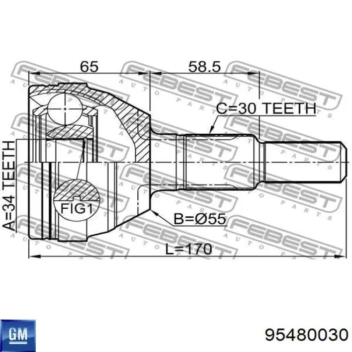 Ліва піввісь 95480030 General Motors