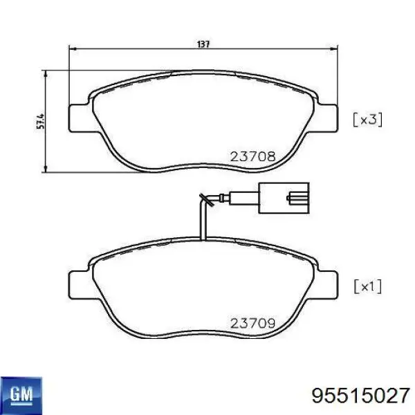 Колодки гальмівні передні, дискові 95515027 General Motors