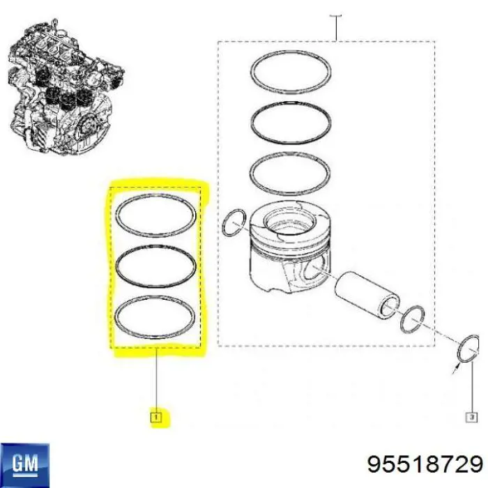 Кільця поршневі компресора, на 1 циліндр, STD Opel Movano B (X62) (Опель Мовано)