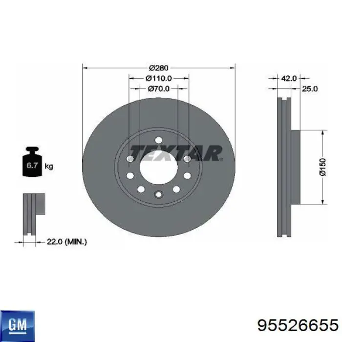 Диск гальмівний передній General Motors 95526655