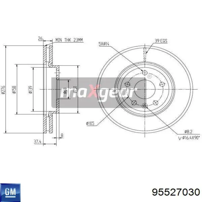 Диск переднього гальма General Motors 95527030 ціна, від 39.53 USD