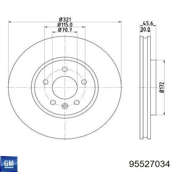 Диск гальмівний передній 95527034 General Motors