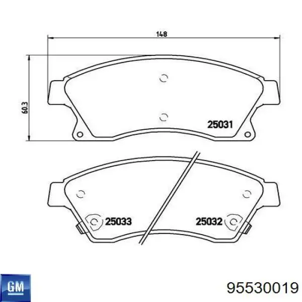 Передні тормозні колодки 95530019 General Motors