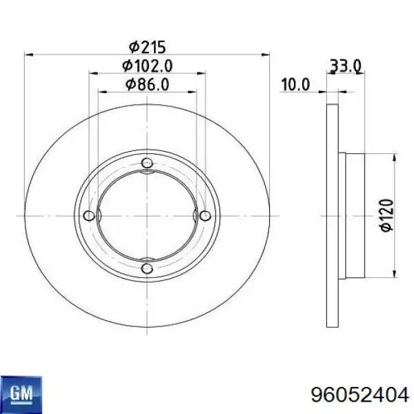 Диск гальмівний передній 96052404 General Motors