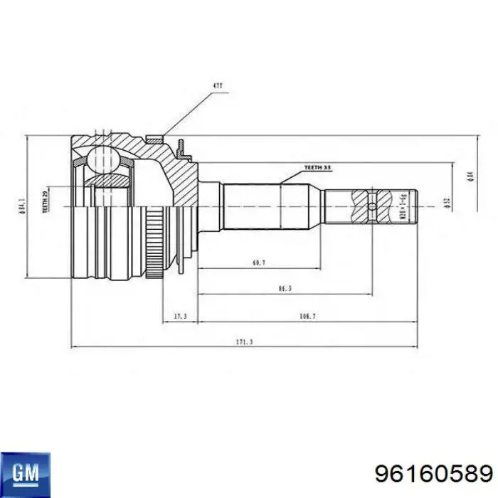 ШРУС зовнішній передній 96160589 General Motors