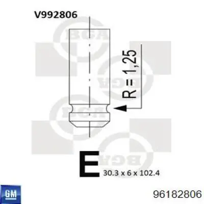 Клапана і штовхачі General Motors 96103129