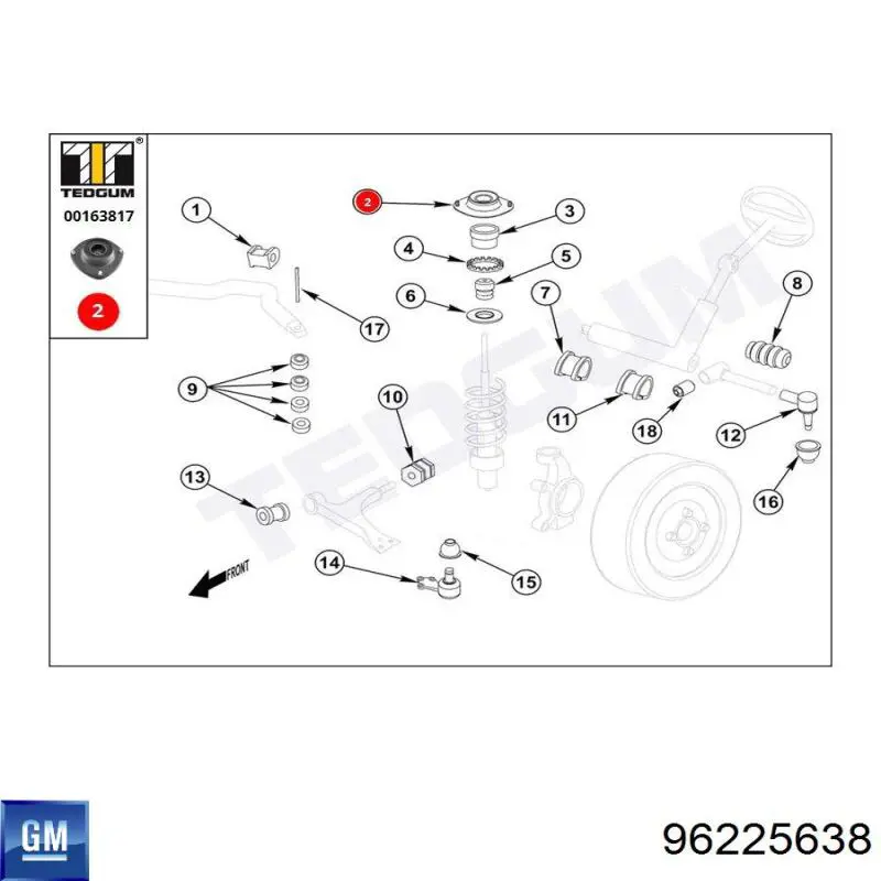 Опора стійки амортизатора переднього General Motors 96225638 ціна, від 13.92 USD