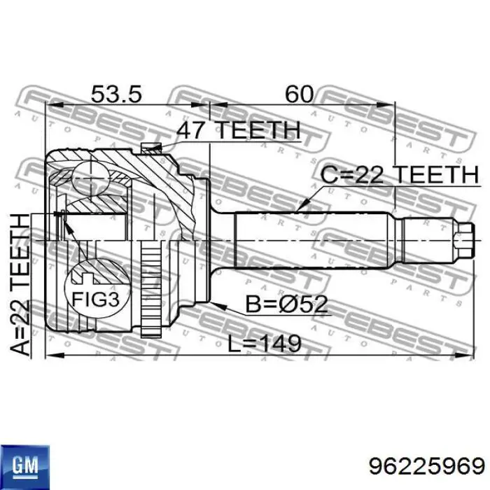 Привід передній лівий General Motors 96225969 ціна, від 282.17 USD