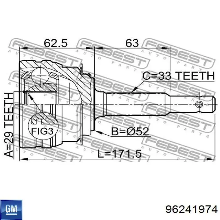 Піввісь передня, права General Motors 96241974 ціна, від 50.79 USD