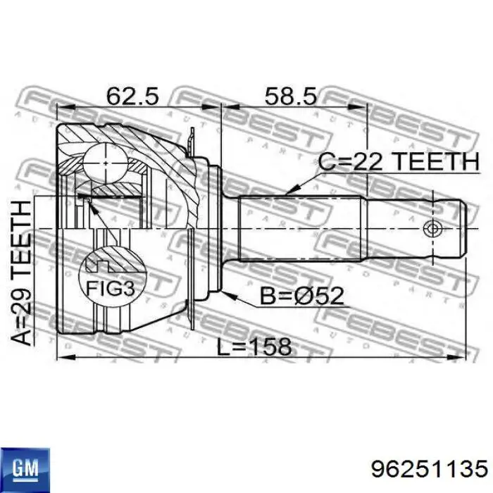 Привід передній лівий General Motors 96251135 ціна, від 19.75 USD