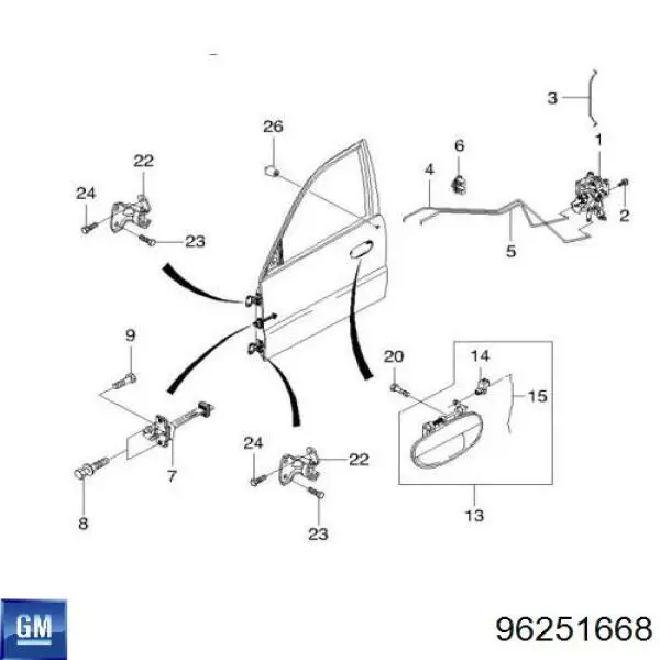 96251668 General Motors Обмежувач відкриття дверей, передній правий