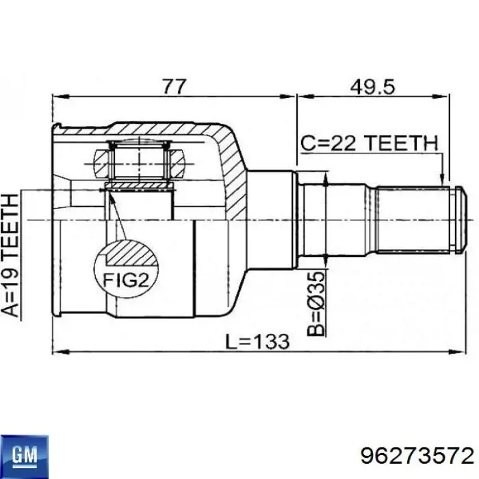 ШРУС внутрішній, передній 96273572 General Motors