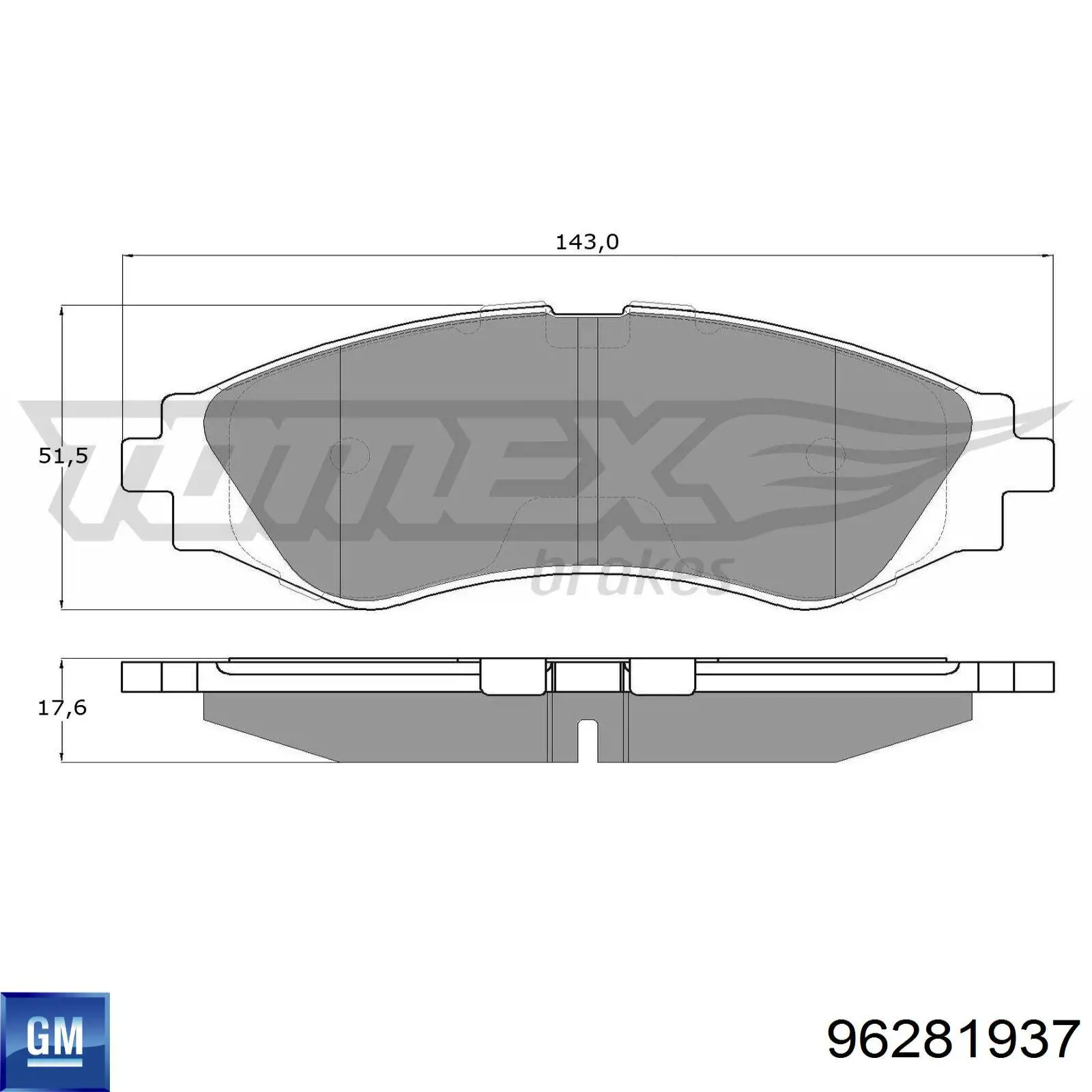 Передні тормозні колодки 96281937 General Motors