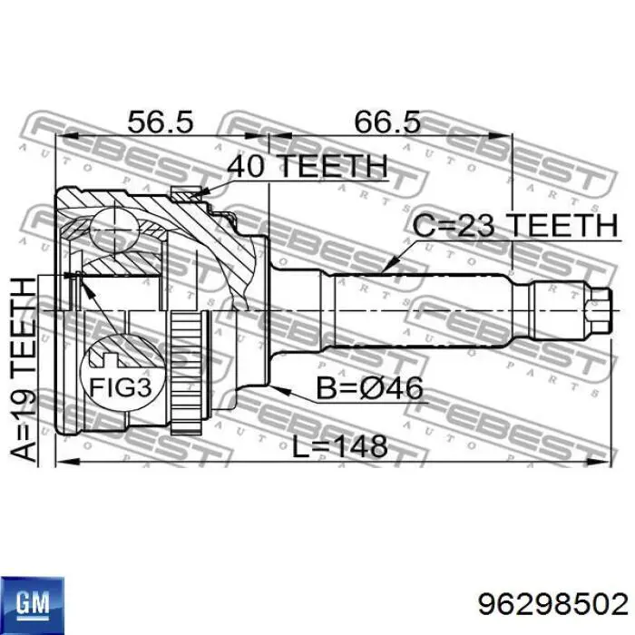 Піввісь (привід) передня, права 96298502 General Motors