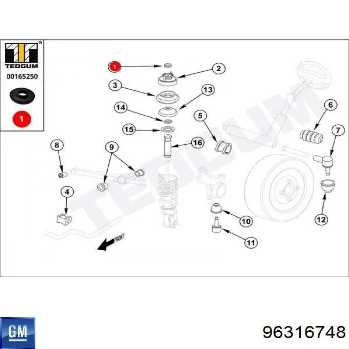 Підшипник опорний амортизатора, переднього General Motors 96316748 ціна, від 2.74 USD