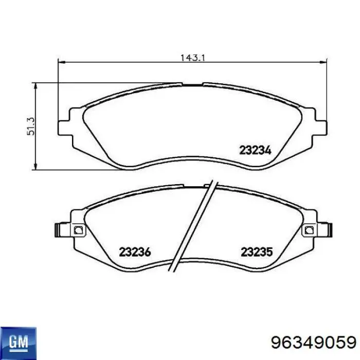 Колодки гальмівні передні, дискові 96349059 General Motors