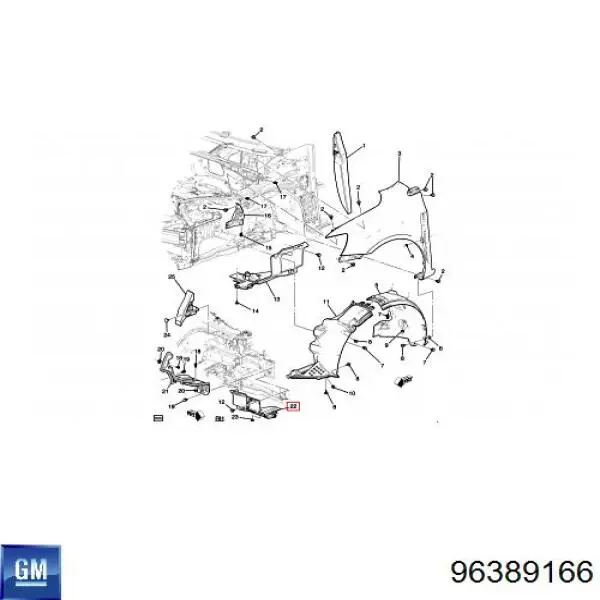 96389166 General Motors Захист двигуна, лівий