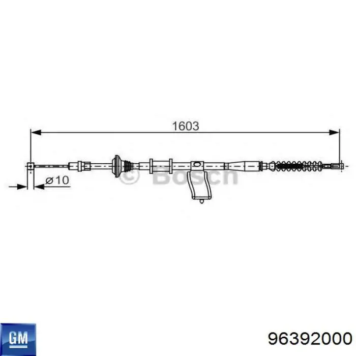 96392000 General Motors Трос ручного гальма задній, правий/лівий