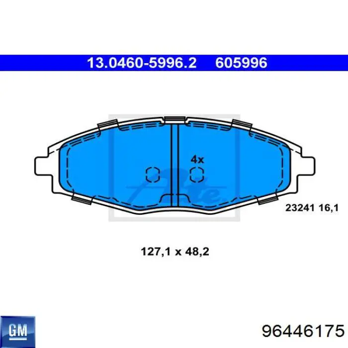 Колодки гальмівні передні, дискові 96446175 General Motors
