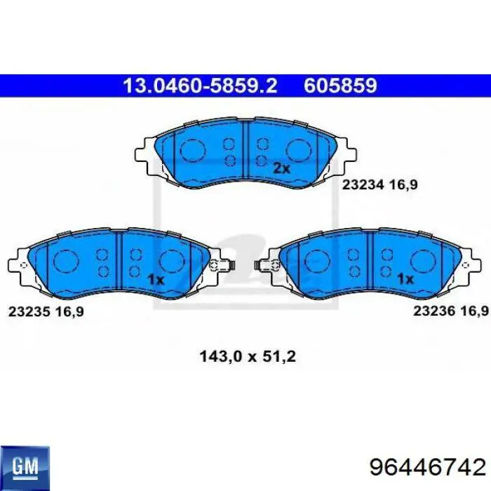 Купити 96446742 General Motors Колодки гальмівні передні, дискові