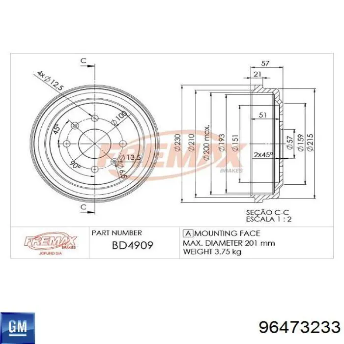 Барабан гальмівний задній 96473233 General Motors