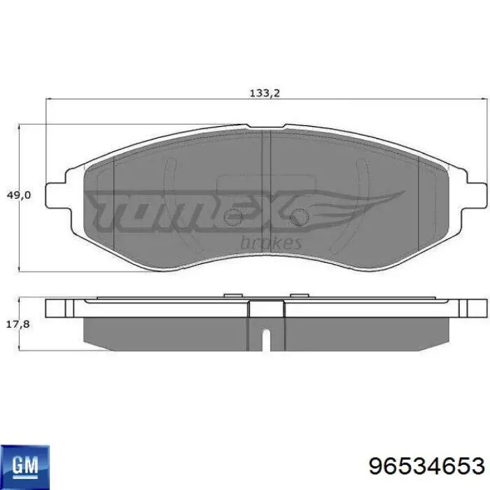Передні тормозні колодки 96534653 General Motors