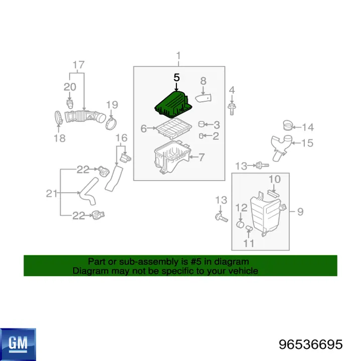 Корпус повітряного фільтра, верхня частина General Motors 96536695 ціна, від 41.89 USD