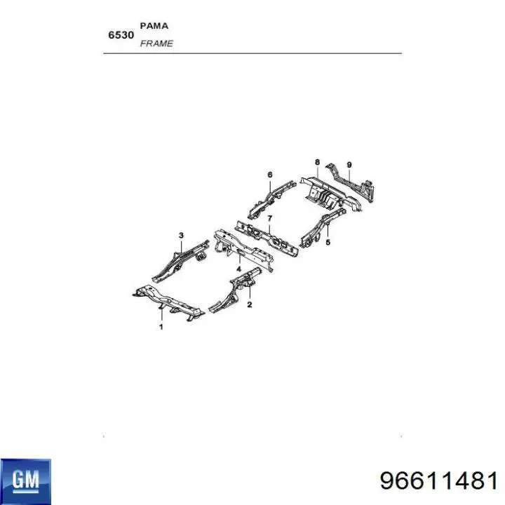 Супорт радіатора нижній/монтажна панель кріплення фар 96611481 General Motors