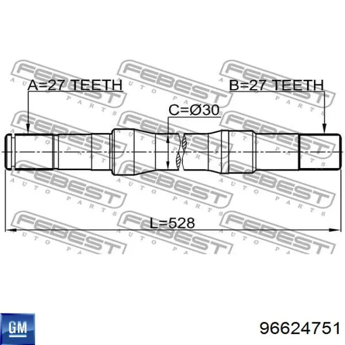 Вал приводу піввісь, проміжний General Motors 96624751 ціна, від 97.02 USD