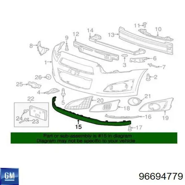 Спойлер переднього бампера 96694779 General Motors