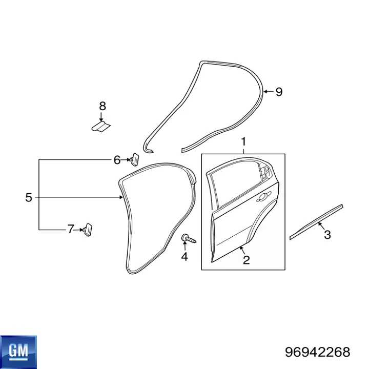 Двері задні, праві 96942268 General Motors