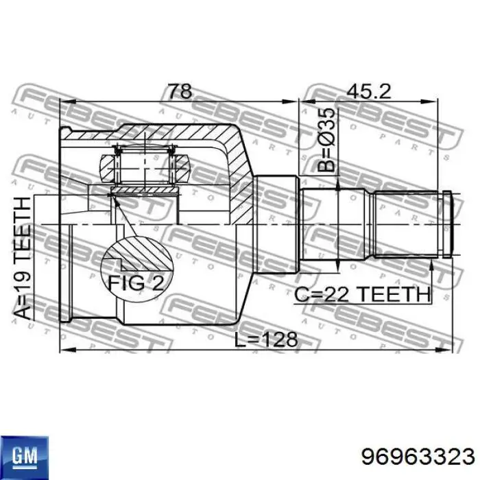 Піввісь (привід) передня, ліва 96963323 General Motors