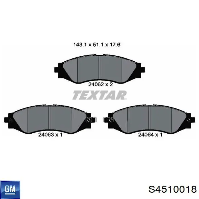 Колодки гальмівні передні, дискові S4510018 General Motors